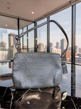 Vintage Coach Wristlet in Metallic Silver with Signature CC Logo & Coach Tag